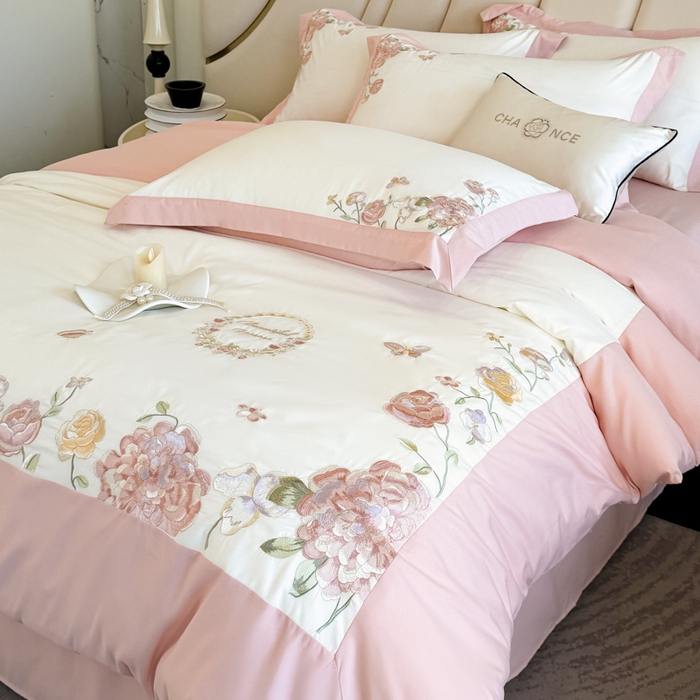 91家纺网 家纺一手货源 找家纺 （总）恋之语 2025新款水洗棉刺绣四件套-伊莉莎