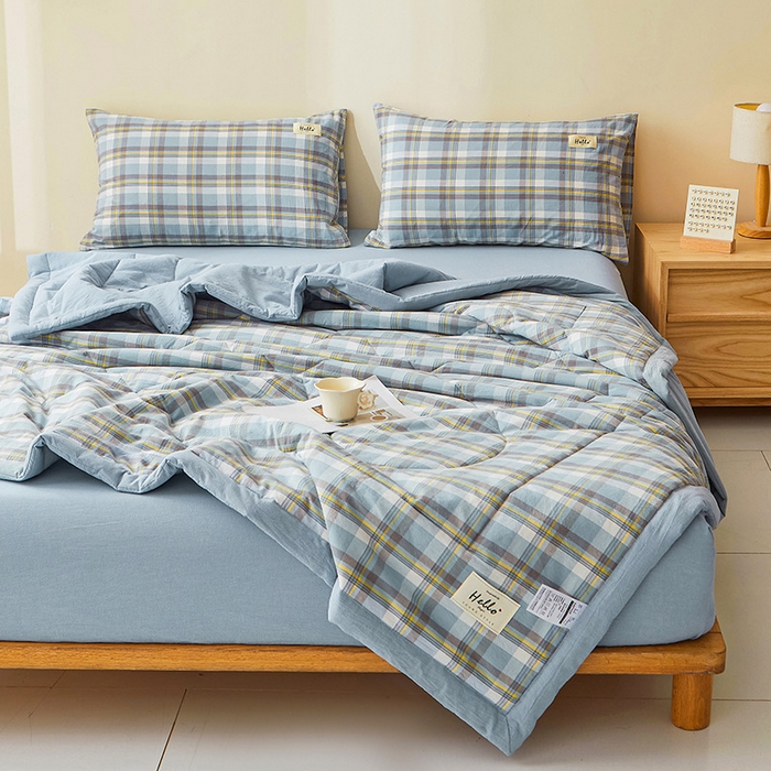 91家纺网 家纺一手货源 找家纺 恋人优选 2025新款纯棉色织水洗夏被 莫妮兰