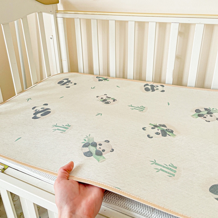 91家纺网 家纺一手货源 找家纺 富馨莱 2025新款幼儿园古藤席冰丝席双面可用儿童凉席双面凉感 竹子熊猫