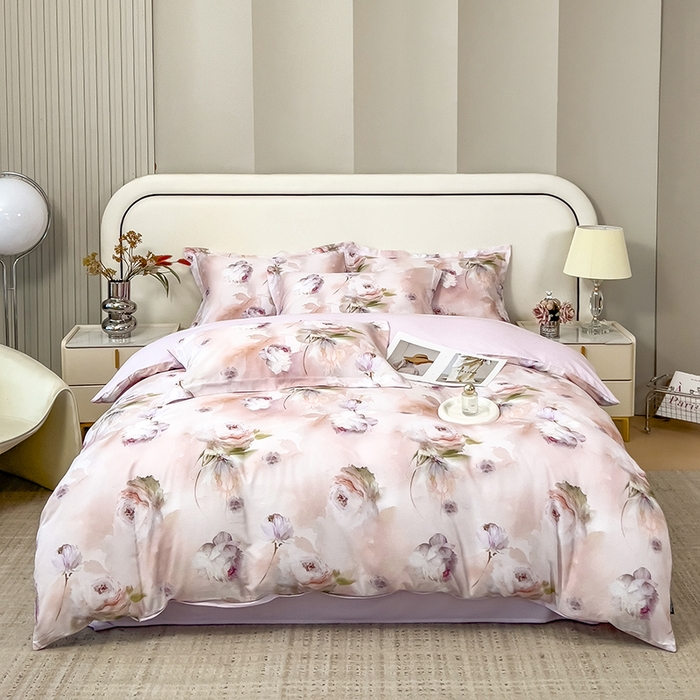 91家纺网 家纺一手货源 找家纺 芃成家纺 2025新款A类莱赛尔天丝棉四件套 古典玫瑰