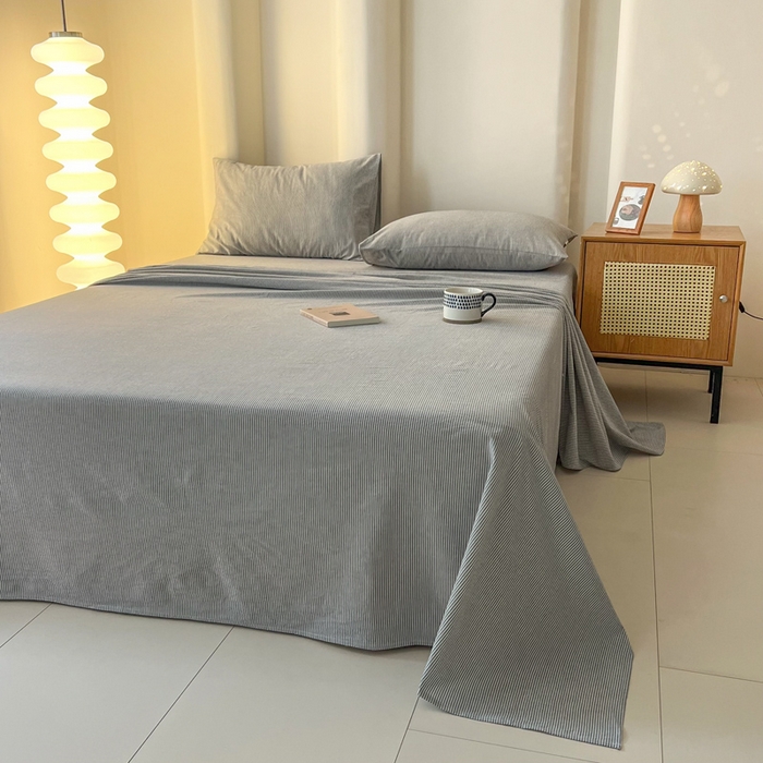 91家纺网 家纺一手货源 找家纺 恋之语家纺 2025新款全棉纯棉色织床单单品单床单床单单件 条纹灰