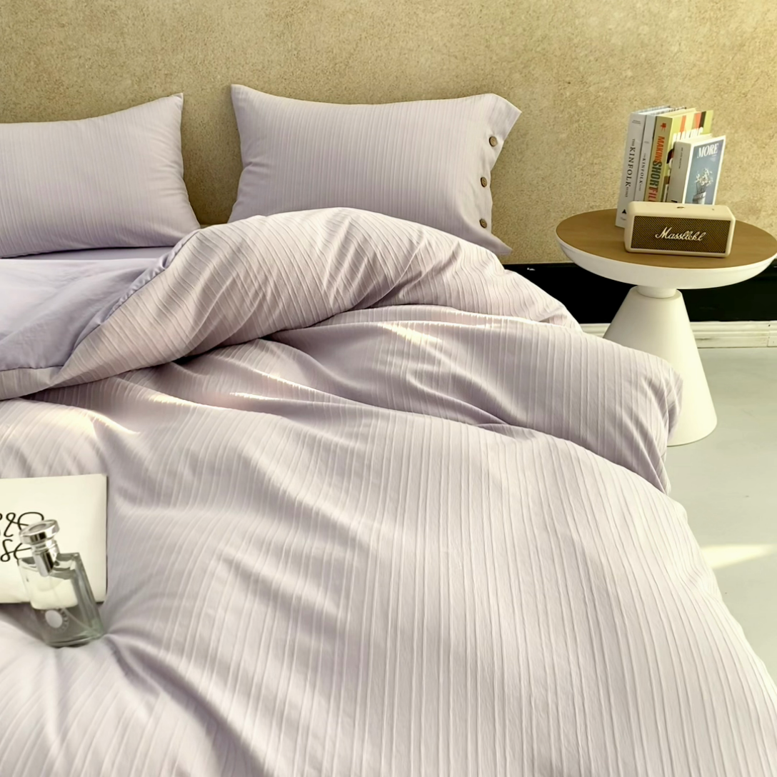 91家纺网 家纺一手货源 找家纺 恋之语 2025新款亲肤舒适提花纽扣款四件套 赛琳娜-紫