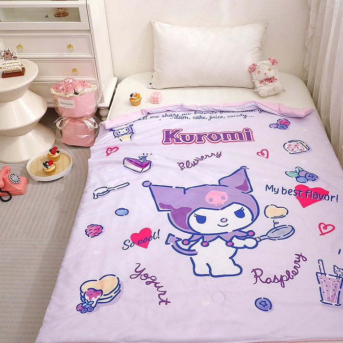 91家纺网 家纺一手货源 找家纺 2025新款三丽鸥正版授权库洛米儿童大版夏被夏凉被凉感天丝空调被夏凉被幼儿园午睡凉席夏被三件套 库洛米-甜甜