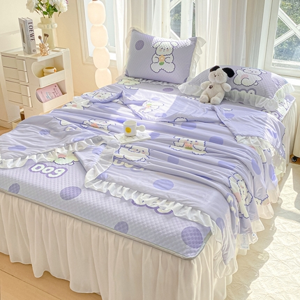 （总）康纳利2025新款A类冰豆豆床裙款凉席夏被四件套凉感丝空调被送买家秀