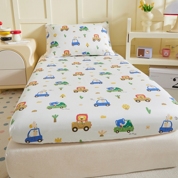 91家纺网 家纺一手货源 找家纺 ds生活馆 2025新款儿童纯棉精梳棉系列单床笠 森林巴士