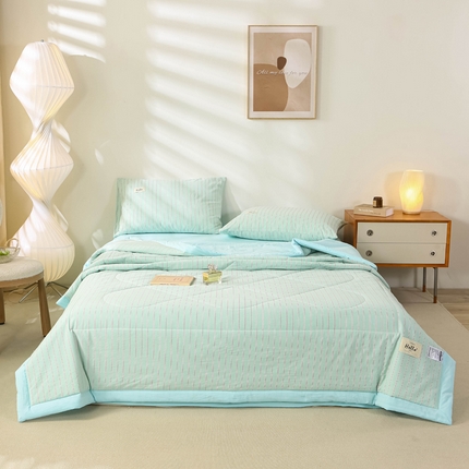 恋人优选 2025新款纯棉色织水洗夏被 炫彩条纹-天兰
