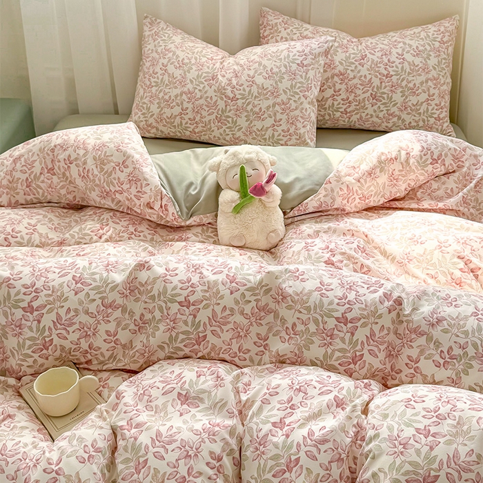 91家纺网 家纺一手货源 找家纺 丝芙妮家居2025新款水洗针织棉双层纱印花四件套 初夏薄荷