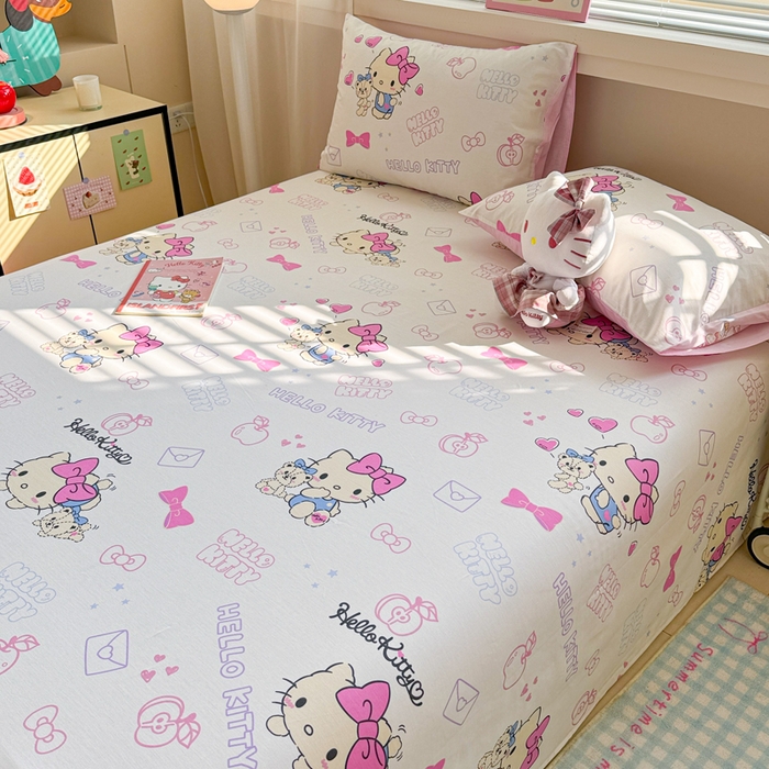 91家纺网 家纺一手货源 找家纺 呗旺鹿 2025新款正版三丽鸥全棉13372单品床单 凯蒂小熊