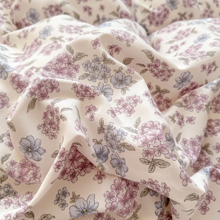 91家纺网 家纺一手货源 找家纺 丝芙妮家居2025新款水洗针织棉双层纱印花四件套 紫藤花开