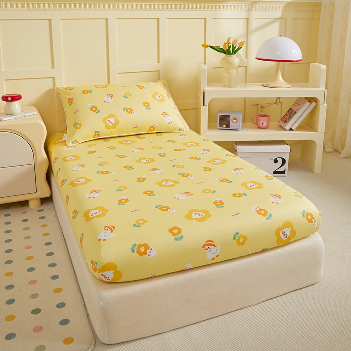 91家纺网 家纺一手货源 找家纺 ds生活馆 2025新款儿童纯棉精梳棉系列单床笠 花朵小鸭