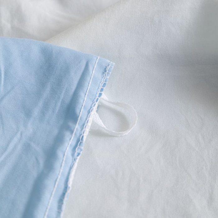 91家纺网 家纺一手货源 找家纺 恋之语 2025新款90克纯色双拼四件套 珍珠白+浅兰