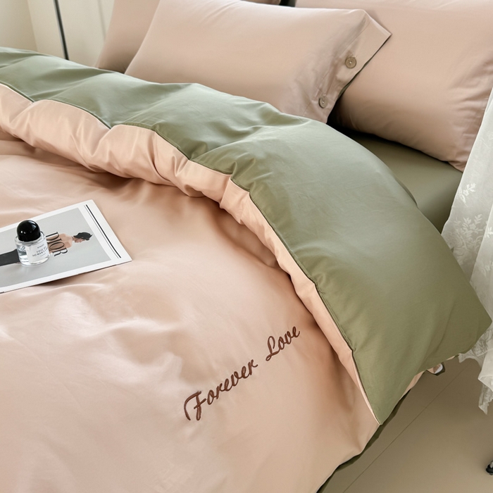 91家纺网 家纺一手货源 找家纺 2025新款A类纯色双拼长绒棉纯棉刺绣四件套 云栖竹语