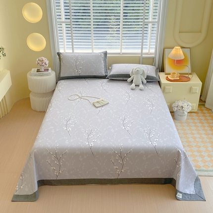 91家纺网 家纺一手货源 找家纺 （总）春皖家纺 2025新款A类全棉简约老粗纱布四件套风格一-工艺款单床单