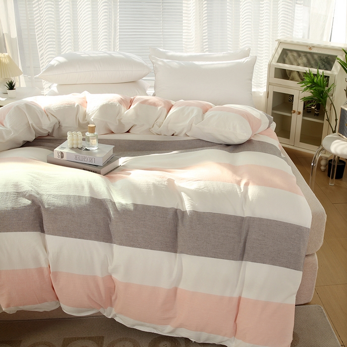 91家纺网 家纺一手货源 找家纺 恋之语 2025新款全棉纯棉色织被套单品单被套被套单件 简约粉灰条