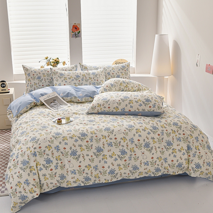 91家纺网 家纺一手货源 找家纺 宇彬家纺 2026直播新款13070全棉纯棉印花床单床笠款四件套和单被套喷气清新简约（缩水足可定做）仙草兔