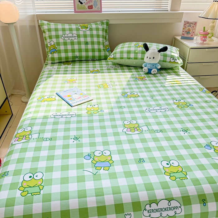 91家纺网 家纺一手货源 找家纺 呗旺鹿 2025新款正版三丽鸥全棉13372单品床单 格子大眼蛙