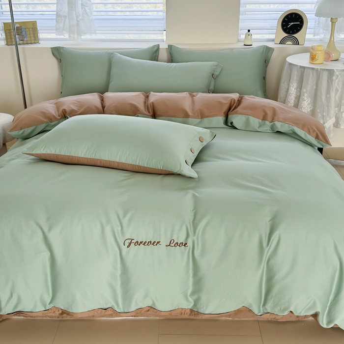 91家纺网 家纺一手货源 找家纺 艾迪尚家纺 2025新款A类纯色双拼长绒棉纯棉刺绣系列单品被套 被套单件（有单品 可定制） 绿沁杏语