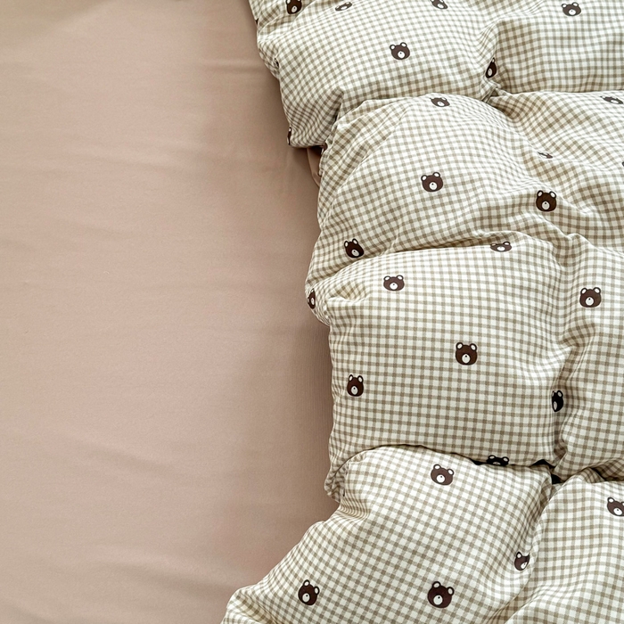 91家纺网 家纺一手货源 找家纺 丝芙妮家居2025新款水洗针织棉双层纱印花四件套 格子熊