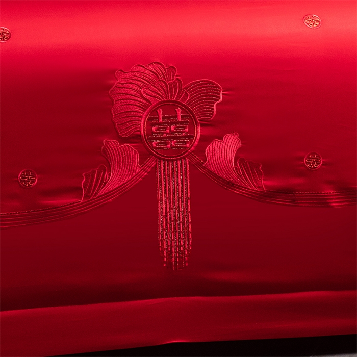 91家纺网 家纺一手货源 找家纺 博之洋婚庆 2025新款全棉长绒棉刺绣新中式婚庆系列多件套 甜蜜时光--红