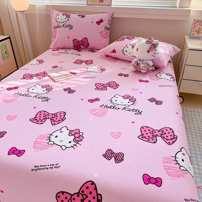 91家纺网 家纺一手货源 找家纺 呗旺鹿 2025新款正版三丽鸥全棉13372单品床单 开心凯蒂