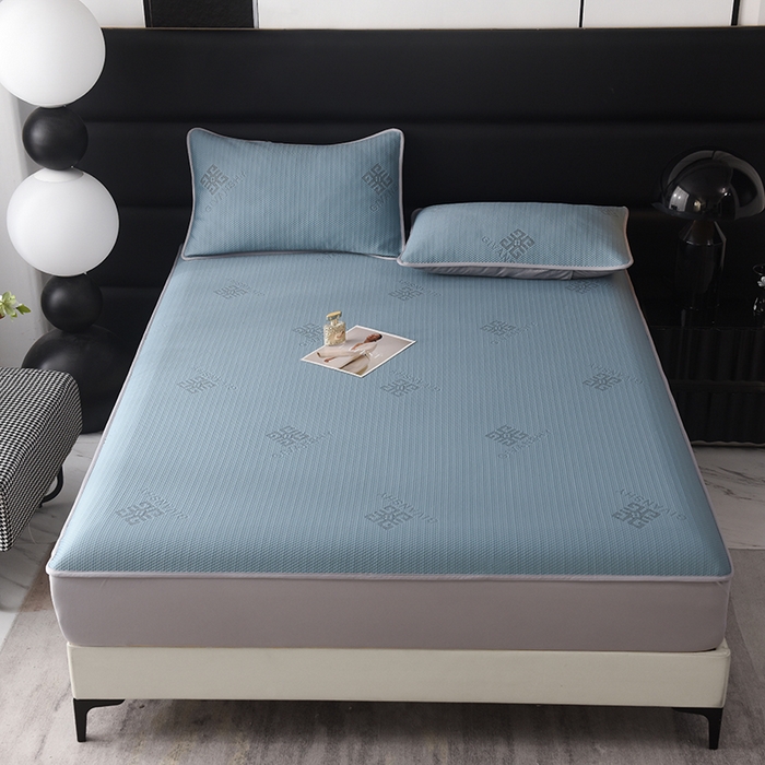 91家纺网 家纺一手货源 找家纺 绒多多 2025新款A类凉感冰豆豆席子凉席床笠款 雾霾蓝