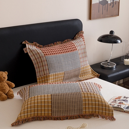 麻依2025新款色织提花流苏枕巾 格律