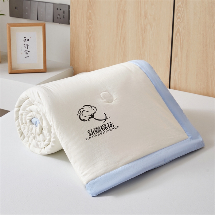 91家纺网 家纺一手货源 找家纺 爱屋及屋 2025新款纯色撞色100%棉花填充夏被夏凉被空调被夏季可机洗薄被子被芯 天蓝+奶白