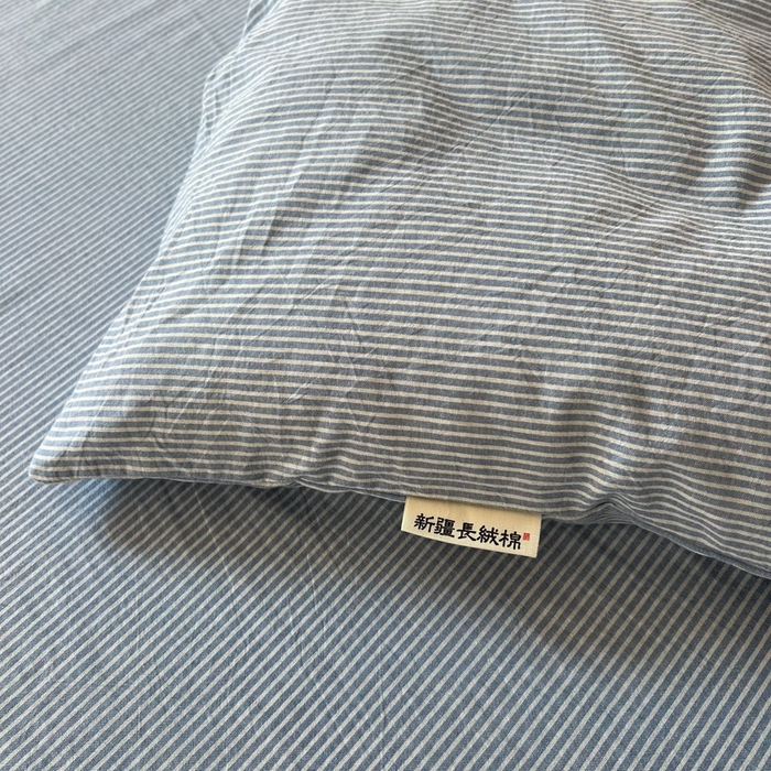 91家纺网 家纺一手货源 找家纺 恋之语 2025新款全棉纯棉色织被套单品单被套被套单件 条纹蓝