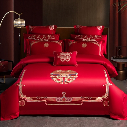 91家纺网 家纺一手货源 找家纺 （总）博之洋婚庆 2025新款全棉长绒棉刺绣新中式婚庆系列多件套