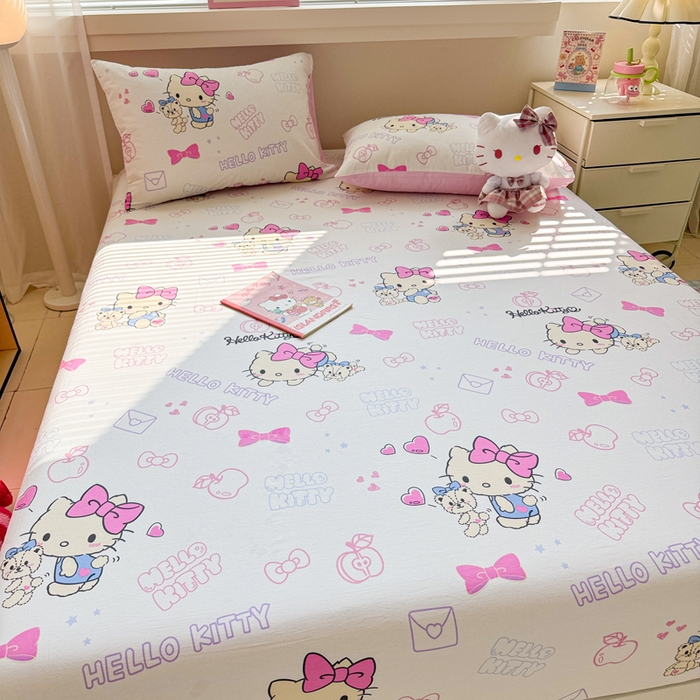 91家纺网 家纺一手货源 找家纺 呗旺鹿 2025新款正版三丽鸥全棉13372单品床笠 凯蒂小熊