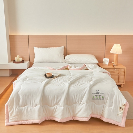 91家纺网 家纺一手货源 找家纺 （总）易博家纺 2025新款格子纯色水洗棉无印风百分百新疆棉花夏被夏凉被被子被芯