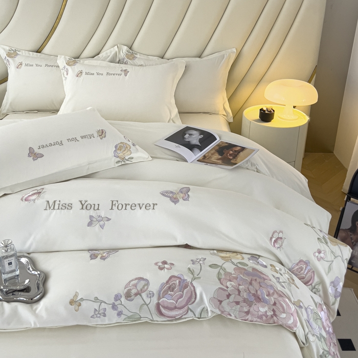 91家纺网 家纺一手货源 找家纺 （总）恋之语 2025新款水洗棉刺绣四件套-玫瑰花