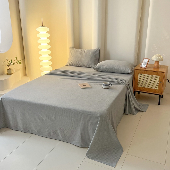 91家纺网 家纺一手货源 找家纺 恋之语家纺 2025新款全棉纯棉色织床单单品单床单床单单件 条纹灰