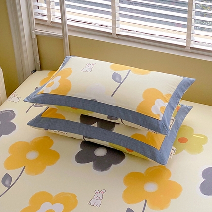 91家纺网 家纺一手货源 找家纺 （总）春皖家纺 2025新款A类全棉简约老粗纱布四件套风格一-工艺款单枕套