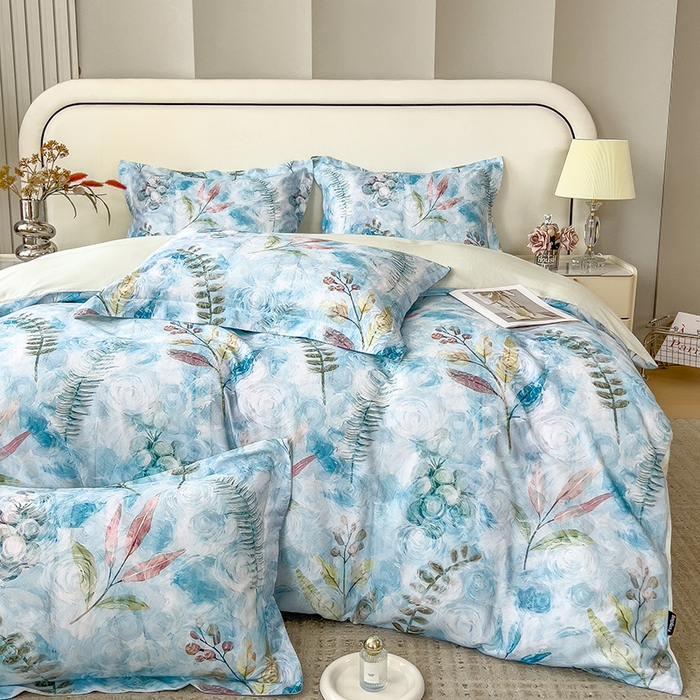 91家纺网 家纺一手货源 找家纺 芃成家纺 2025新款A类莱赛尔天丝棉四件套 春色写意-兰