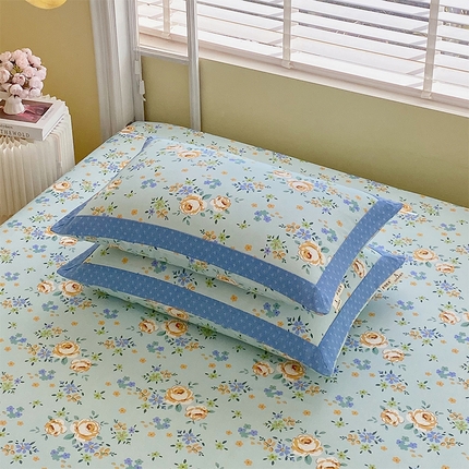 91家纺网 家纺一手货源 找家纺 （总）春皖家纺 2025新款A类全棉简约老粗纱布四件套风格一-工艺款单枕套