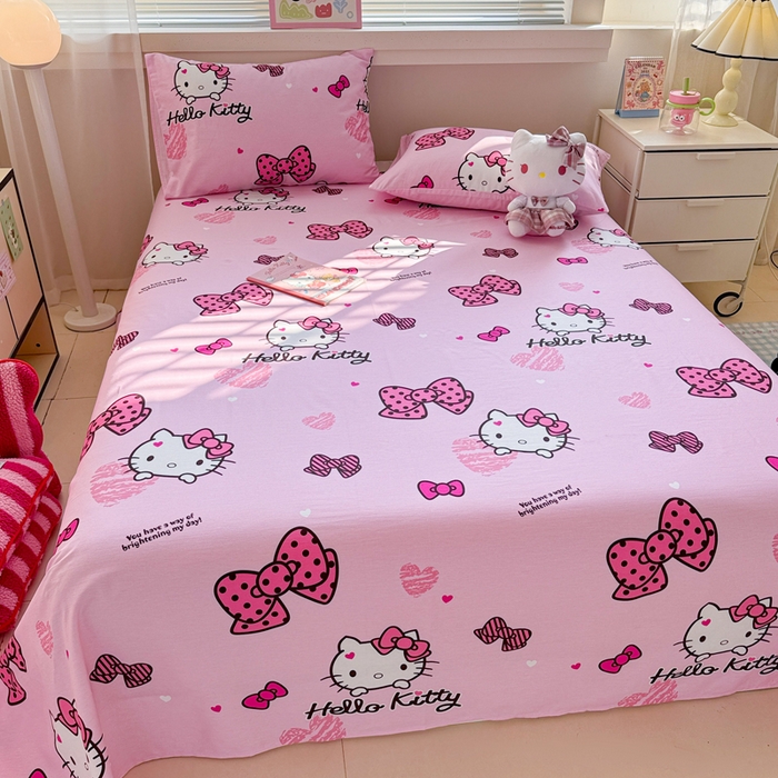 91家纺网 家纺一手货源 找家纺 呗旺鹿 2025新款正版三丽鸥全棉13372单品床单 开心凯蒂