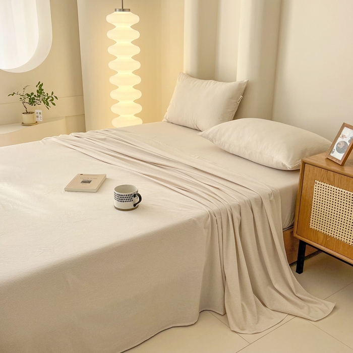 91家纺网 家纺一手货源 找家纺 恋之语家纺 2025新款全棉纯棉色织床单单品单床单床单单件 条纹咖