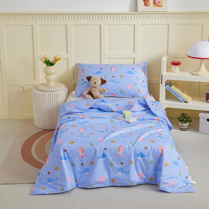 91家纺网 家纺一手货源 找家纺 ds生活馆 2025新款儿童学生纯棉精梳棉系列单夏被 海底世界