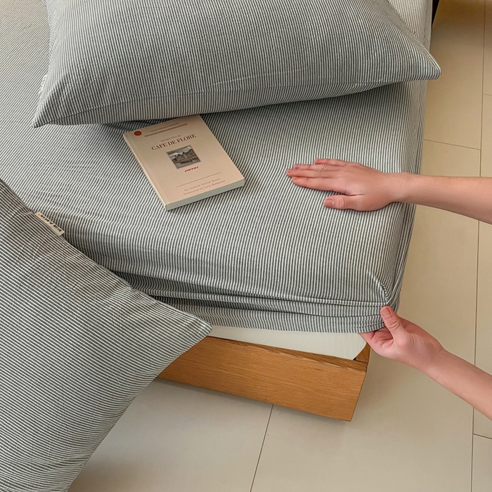 91家纺网 家纺一手货源 找家纺 恋之语 2025新款全棉纯棉色织床笠单品单床笠床笠单件 条纹灰