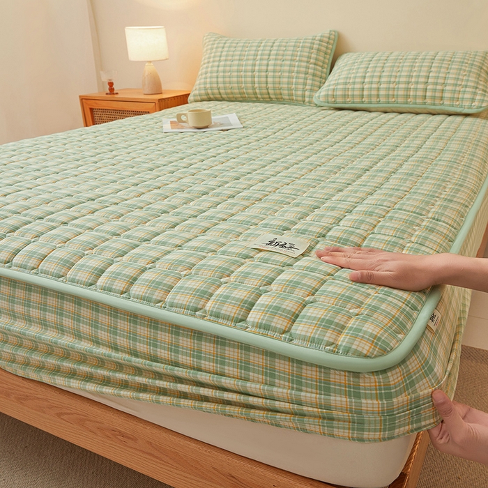 91家纺网 家纺一手货源 找家纺 喜居家纺2025新款A类水洗棉夹棉棉花床笠垫 棉-乐可绿