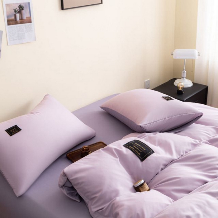 91家纺网 家纺一手货源 找家纺 恋之语 2025新款90克纯色双拼四件套 香芋紫+罗兰紫