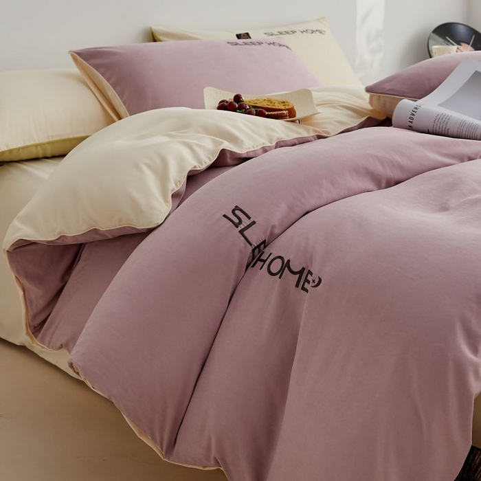 91家纺网 家纺一手货源 找家纺 恋之语 2025新款110克麻绳双拼刺绣单被套 香芋紫+米黄