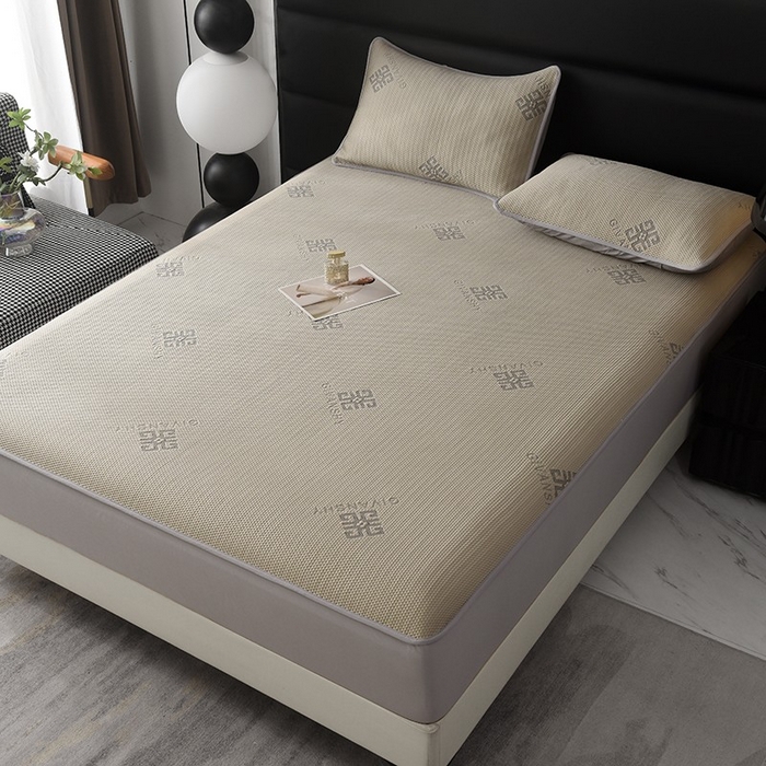 91家纺网 家纺一手货源 找家纺 绒多多 2025新款A类凉感冰豆豆席子凉席床笠款 香槟色