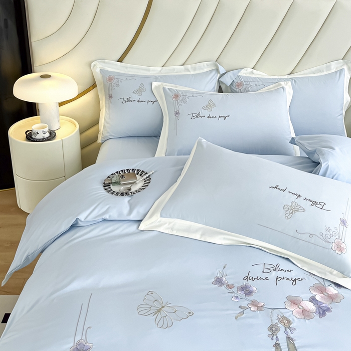 91家纺网 家纺一手货源 找家纺 恋之语 2025新款水洗棉刺绣四件套-锦绣花 锦绣花-天蓝