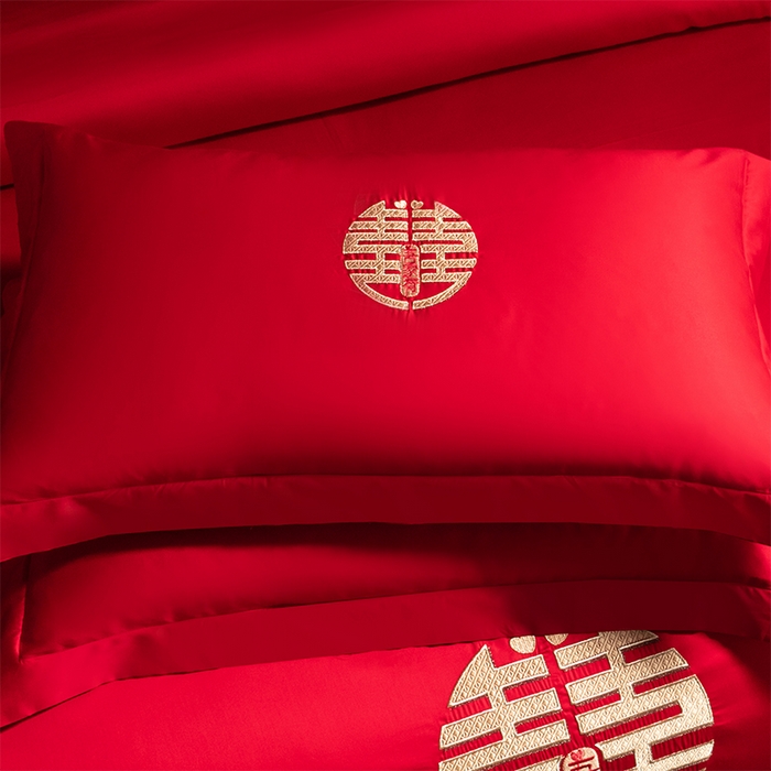 91家纺网 家纺一手货源 找家纺 博之洋婚庆 2025新款全棉长绒棉刺绣新中式婚庆系列多件套 幸福相伴