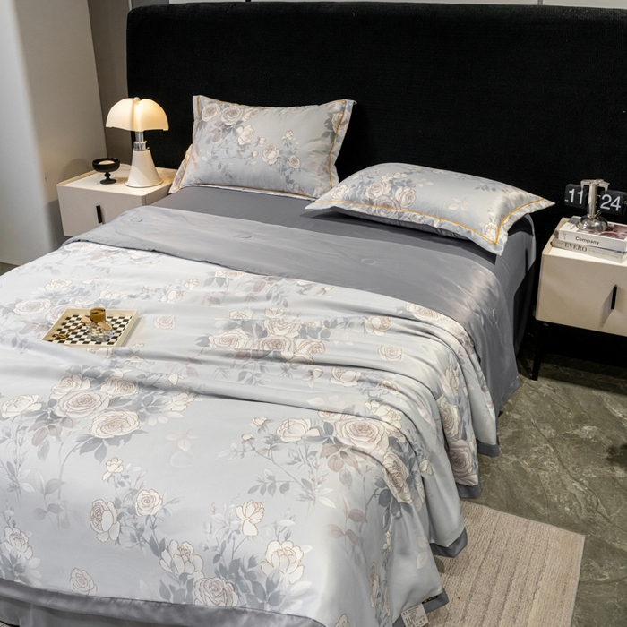 91家纺网 家纺一手货源 找家纺 归属2025新款水洗真丝夏被四件套空调被夏凉被 悦色灰