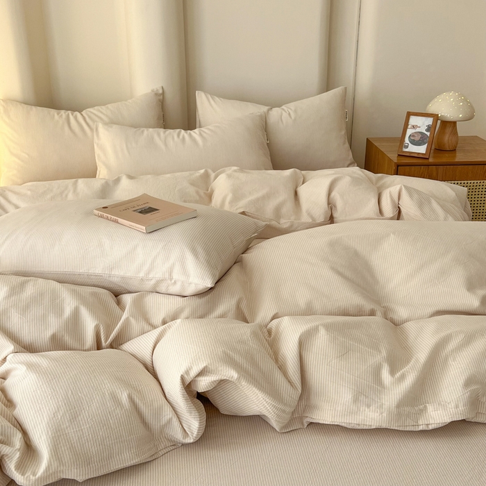 91家纺网 家纺一手货源 找家纺 恋之语 2025新款全棉纯棉色织被套单品单被套被套单件 条纹咖