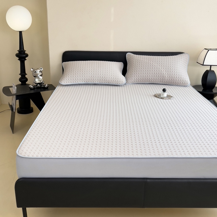 91家纺网 家纺一手货源 找家纺 席世家 2025新款凉感席冰豆豆席子三套件凉席床笠 小方格米咖-床笠款