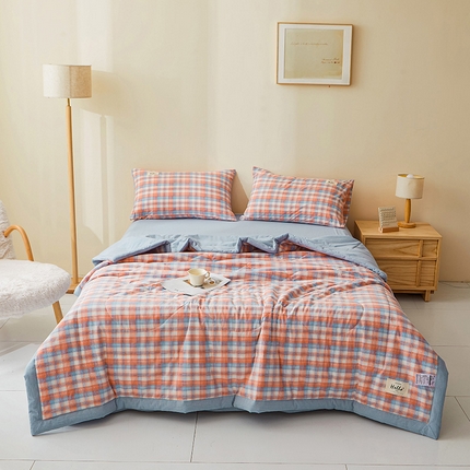 恋人优选 2025新款纯棉色织水洗夏被 星空桔